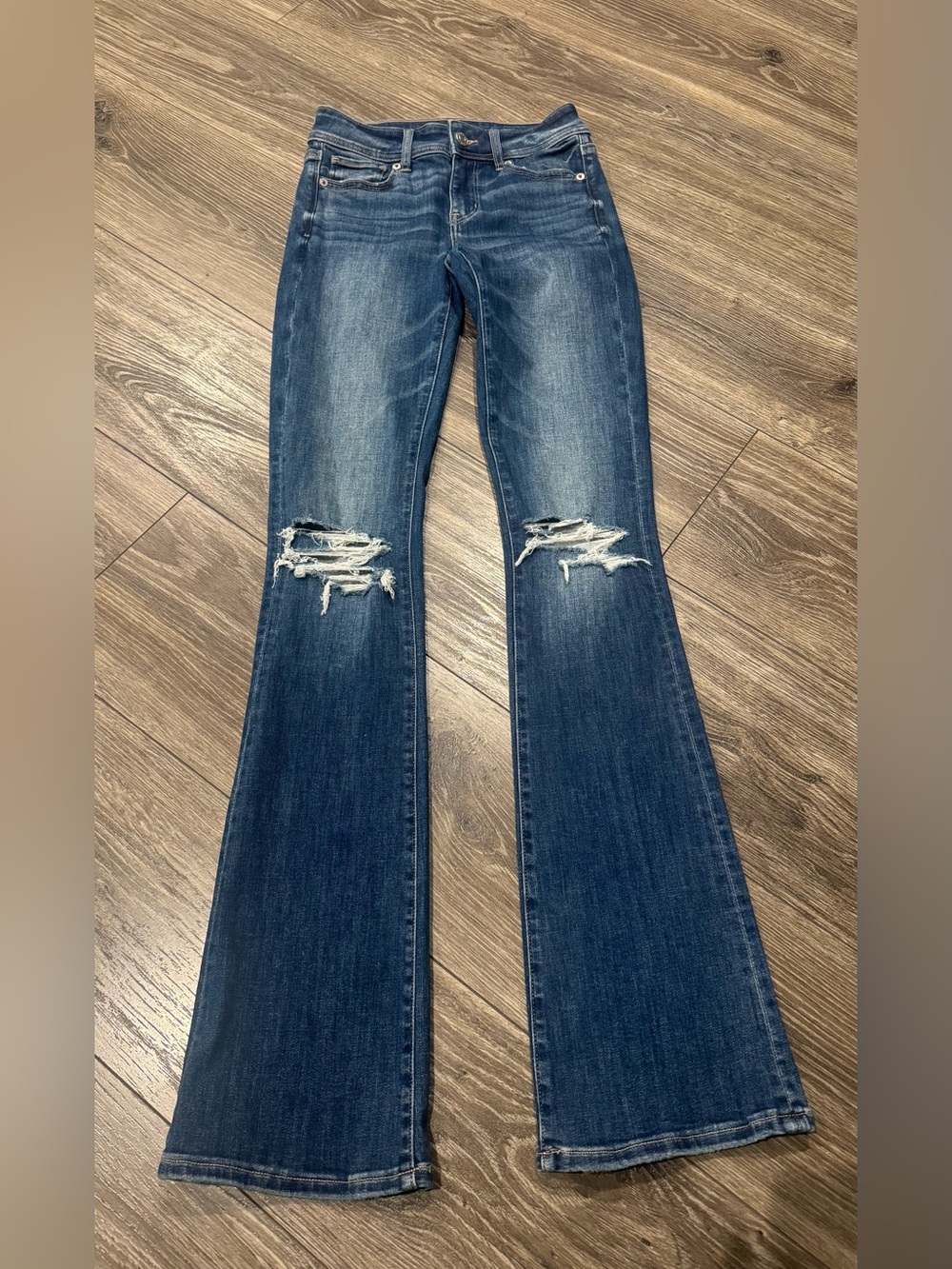 American Eagle Outfitters Dark Blue Distressed Flare Jeans